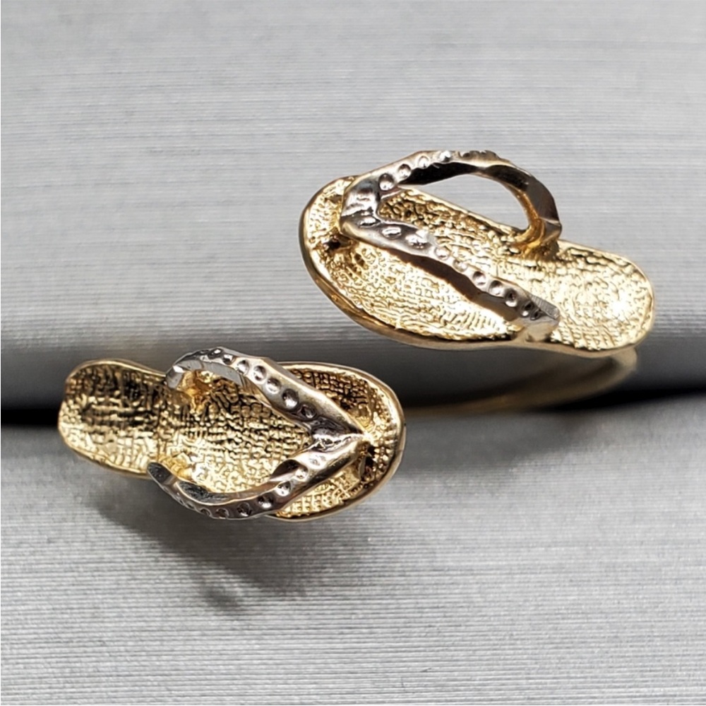 10k Solid Yellow & White Gold Double Flip Flip Sandal Ring
